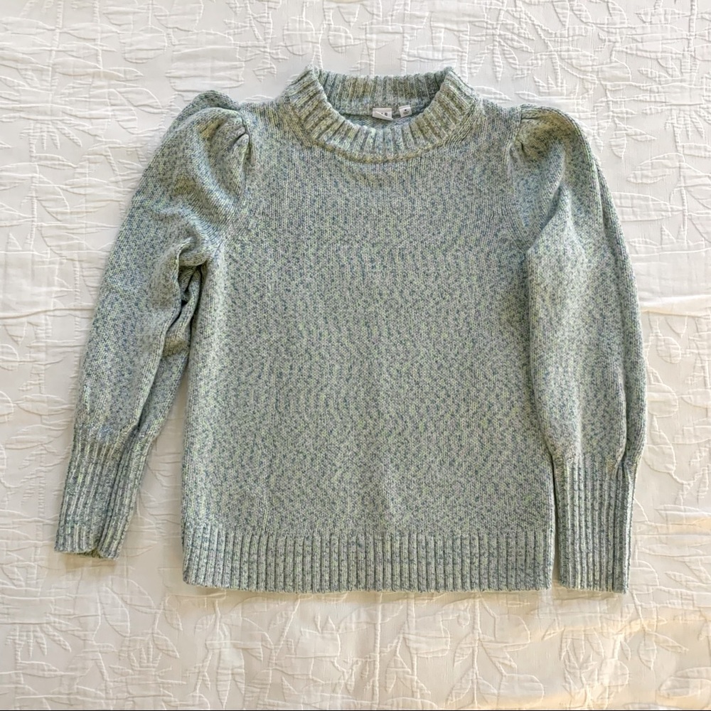 Puff sleeve blue green sweater